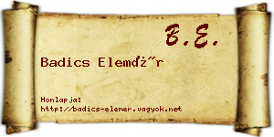 Badics Elemér névjegykártya